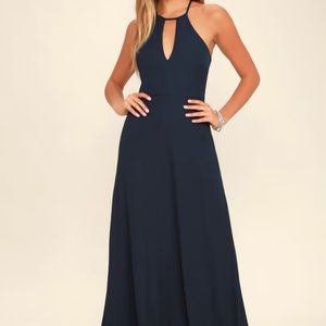 Lulu’s Navy Blue Key Hole Halter Dress